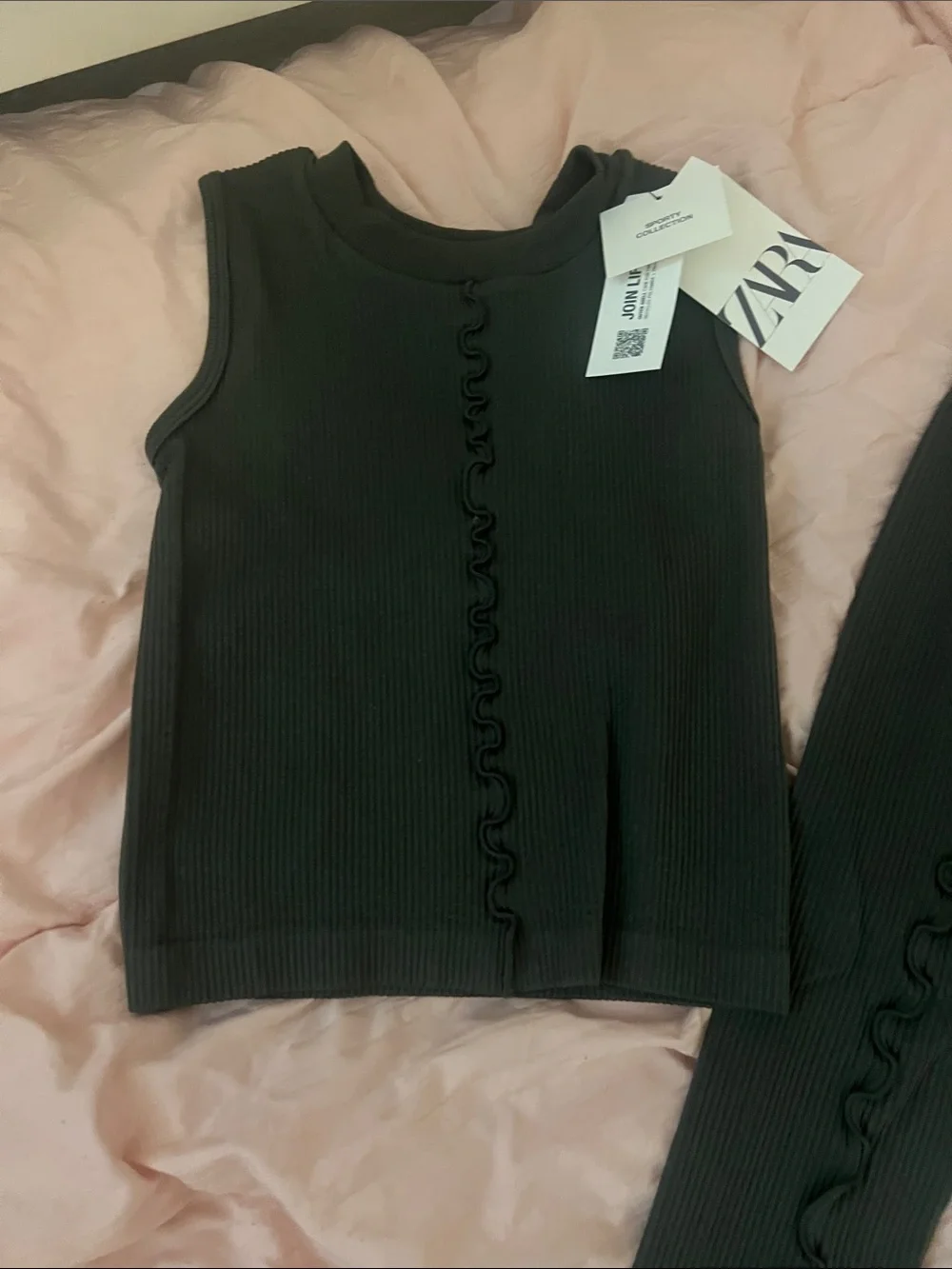 Zara Black Ribbed Tank & High-Waist Leggings Set
